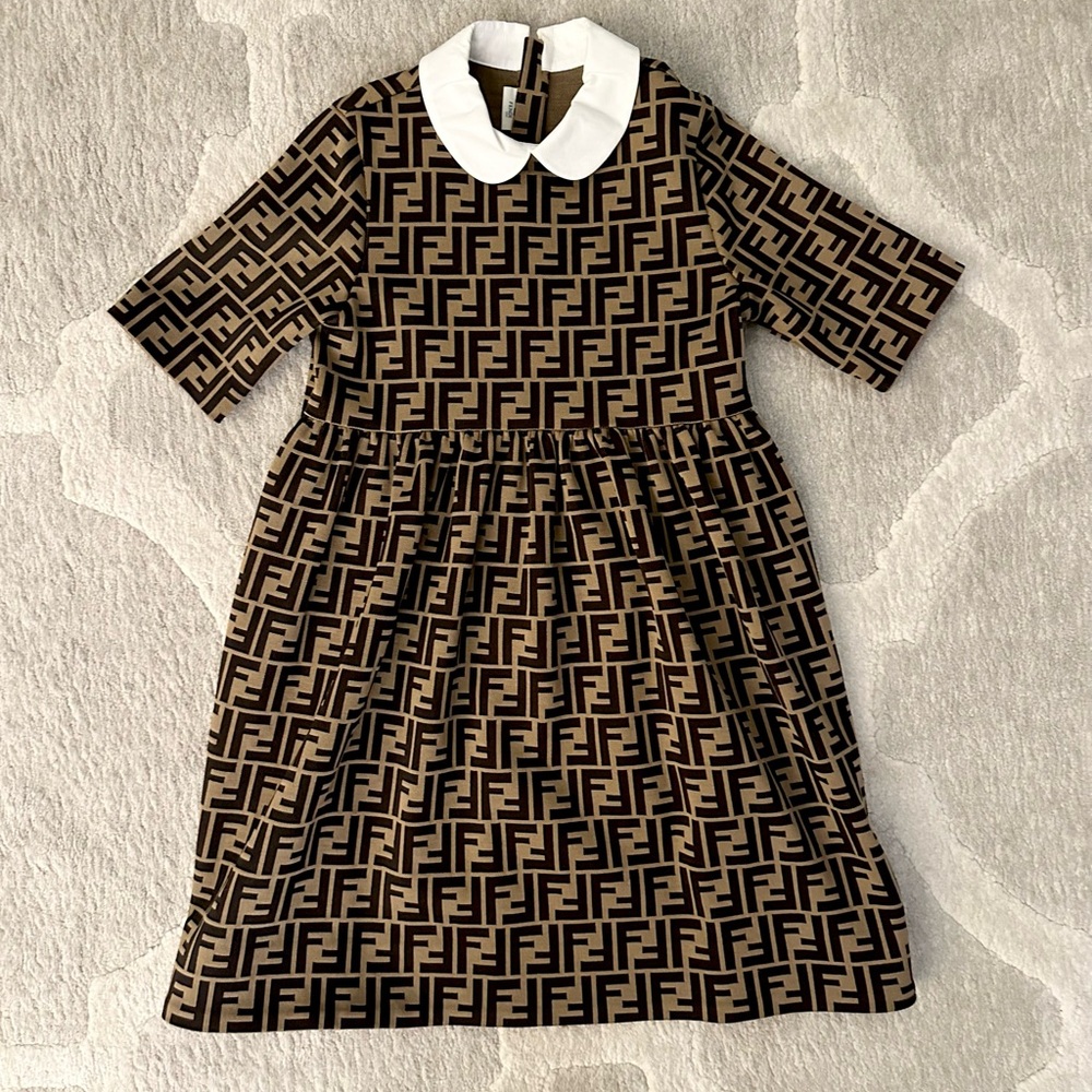 Fendi Kids FF Logo Motif Dress – Size 8A
